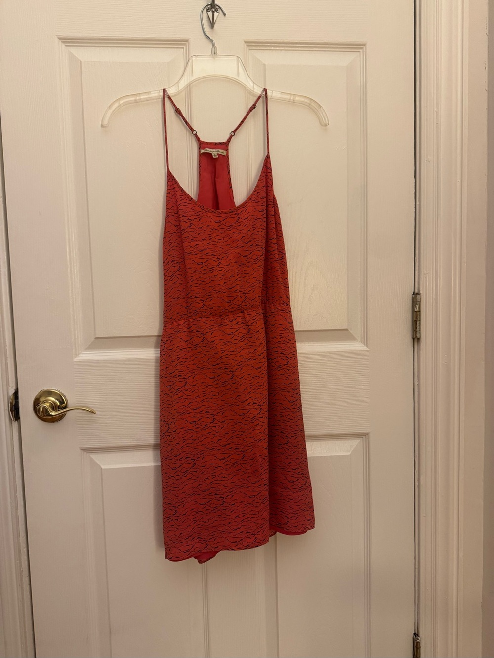 Madewell Red Patterned 100% Silk Spaghetti-Strap Mini Dress
